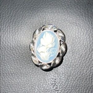 Elegant Silver and Blue Cameo Brooch